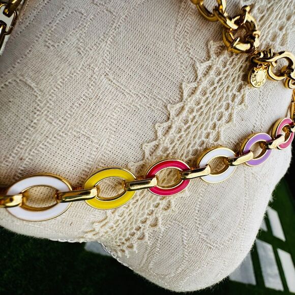 NEW J Crew Oval Enamel Rainbow Link Necklace - Picture 4 of 7